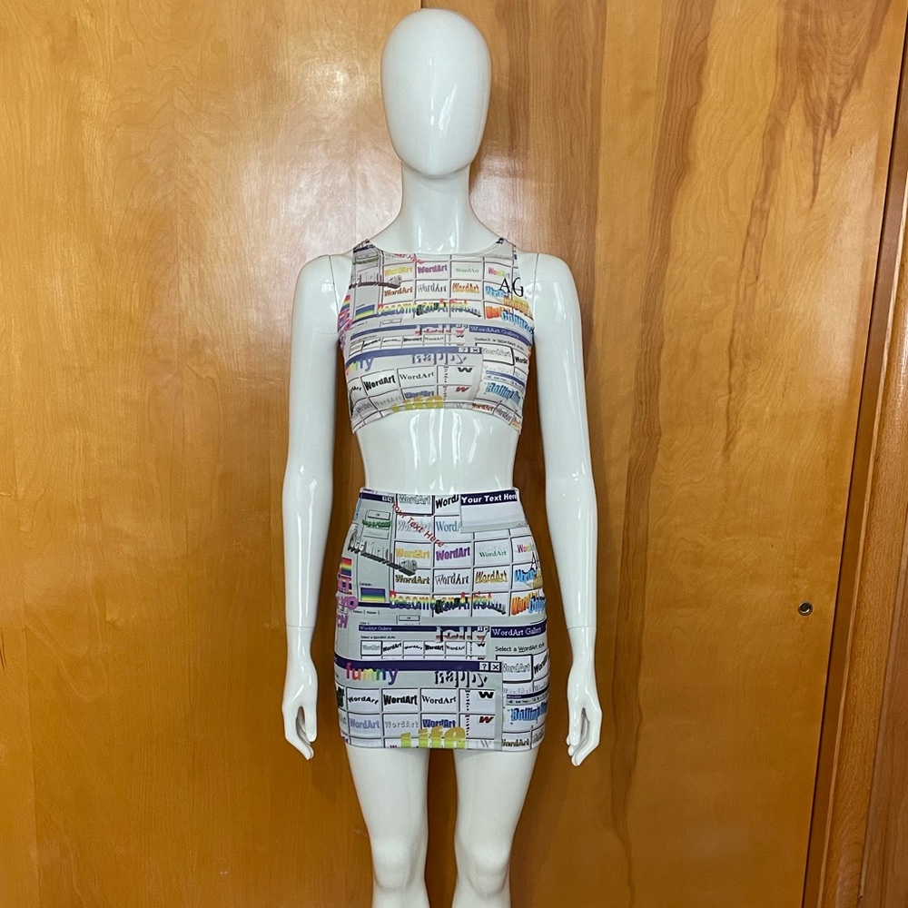 Rare Omighty Word Art Crop Top Tank - XS/S & Skirt - SS Set O mighty